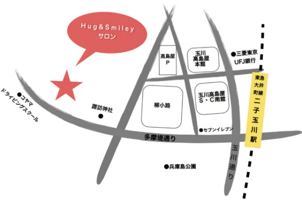 二子玉川のピラティス＆小顔・美脚整体 | Hug&Smiley 地図